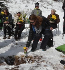 We each put a yellow rose in the grave because he gave my mom yellow roses on each of their 55 anniversaries.