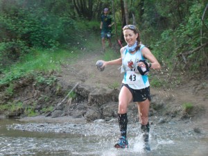 Running through one of the six creek crossings (thanks Noé Castañón for the photo).