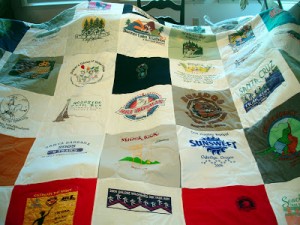 One of Scott's quilts made from race shirts.