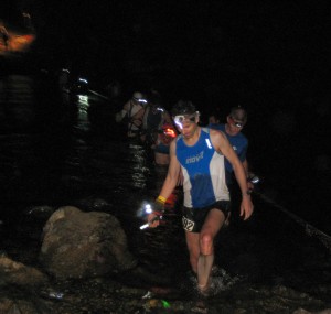 Scott crossing the river in the 2009 Western States 100.