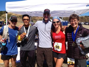 Some of the characters at the finish line: Tim Roush, Mark Tanaka, ITR Race Director Tim Stahler, me and Clare Abram