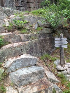 One of the real trails leading from the carriage roads, which begin as steps cut into the granite hillsides.