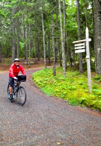 Morgan riding into our picnic spot on a typical stretch of carriage road.