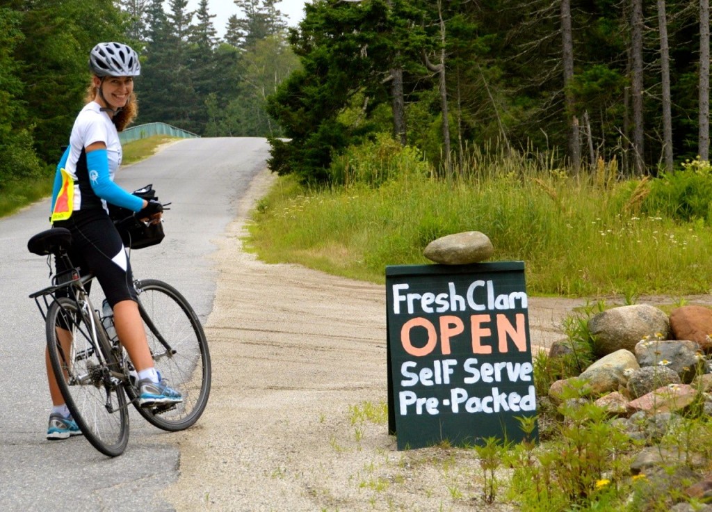 biking by clam sign