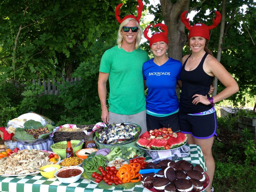 Our Backroads guides with one of their typical amazing picnics, served with lobster hats.