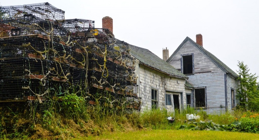 house with lobster traps