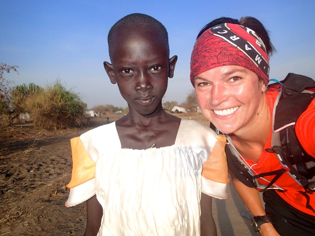 Stephanie with a girl who started running with her on a run.