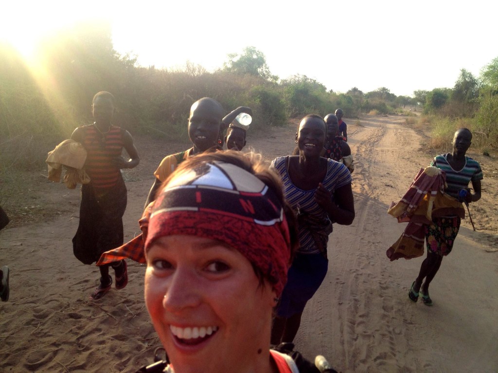 Locals come out to run with Stephanie when they see her. This is an iPhone selfie taken earlier in April.