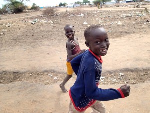 two boys running