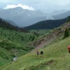 Betsy and me (behind her in black jacket) traversing part of the Pole Creek section, by Blake Wood who was running behind us.