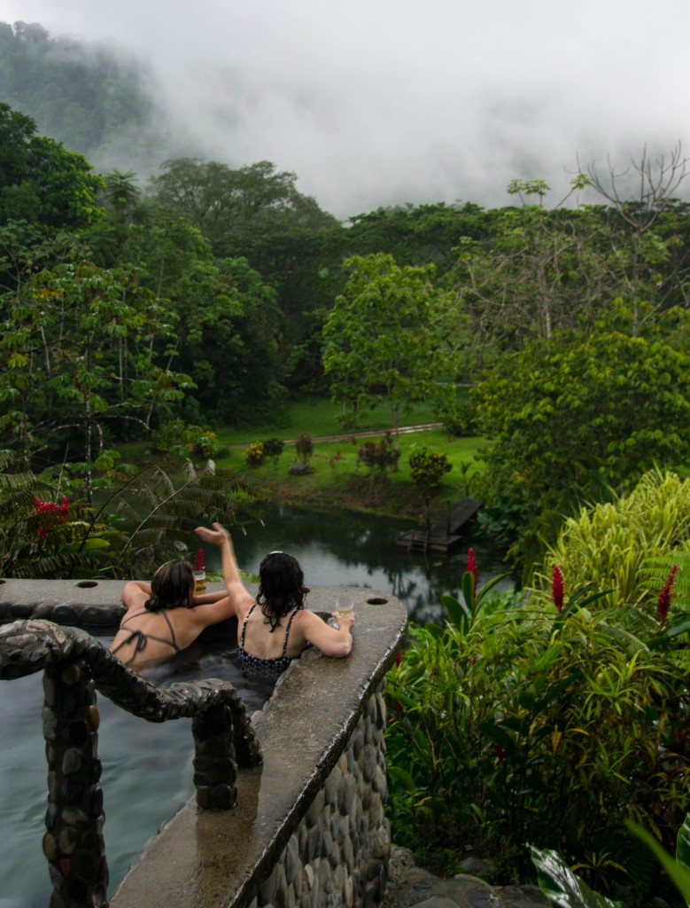 After the storm clouds and lightning subsided, several guests in our group enjoyed the hot tub overlooking the water slide and gardens.