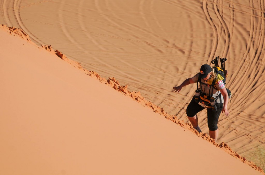 Final finisher Tina Finan tackling the dunes.