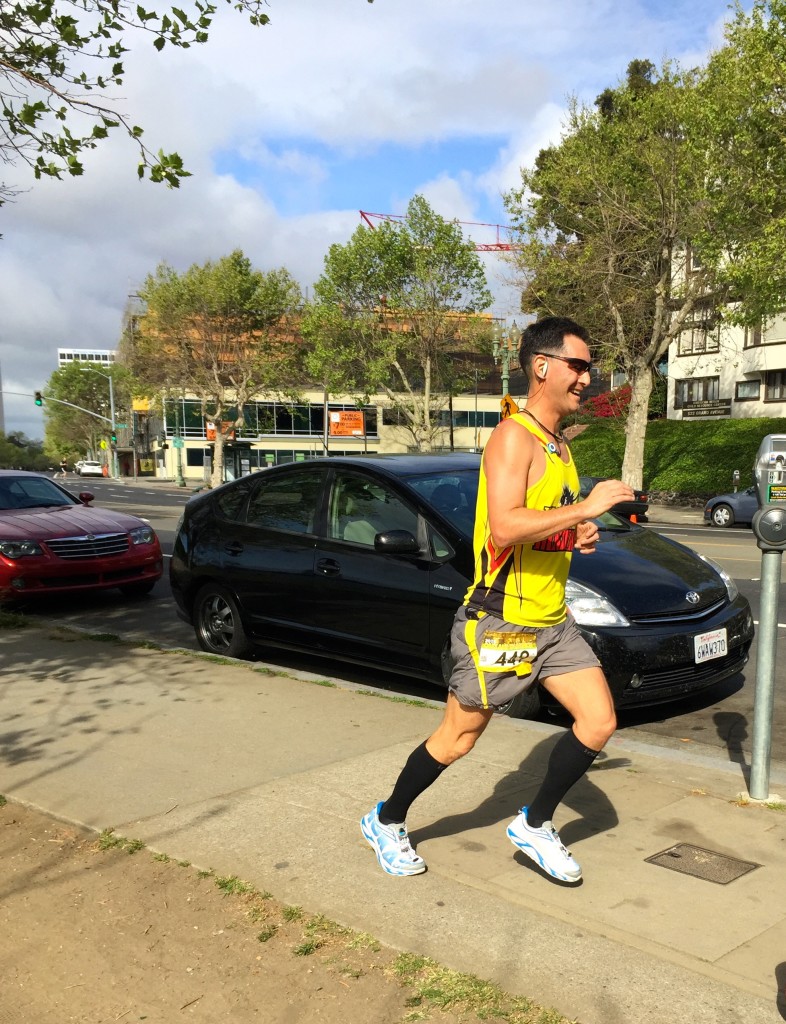 I often see Chris Jones on the trails at ultras, but suddenly there he was zipping by on his way to a 3:12 in the marathon, fresh off an Army mission in South Korea. 