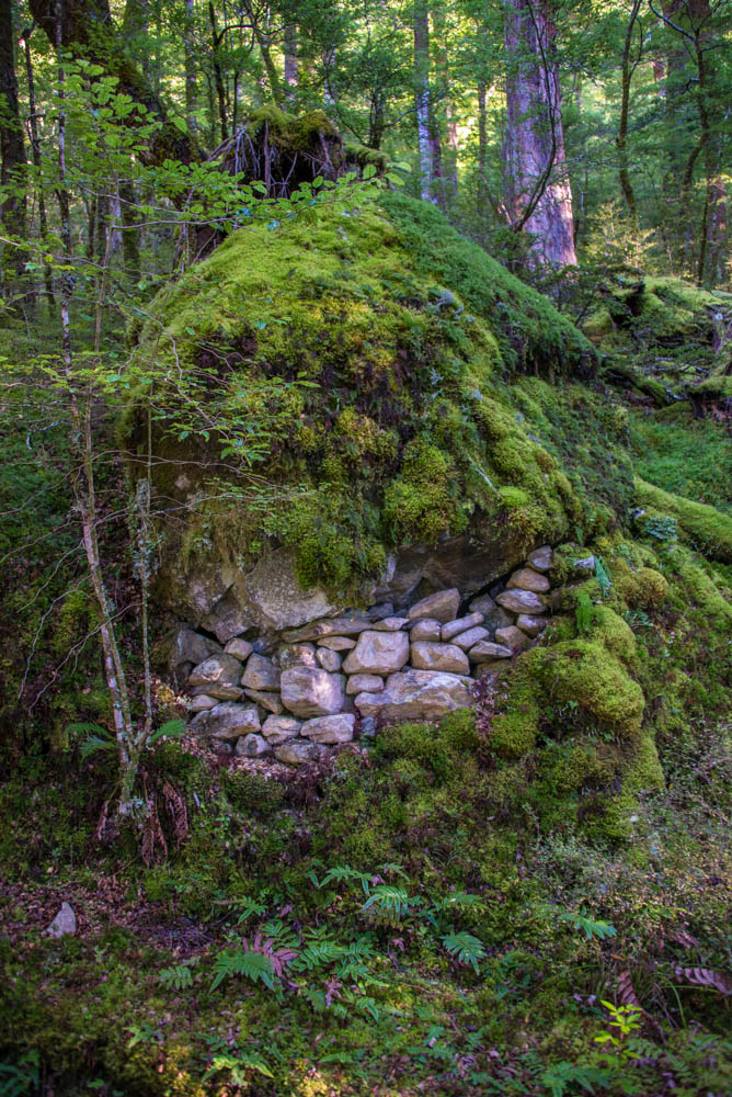 moss covered rocks to first hut