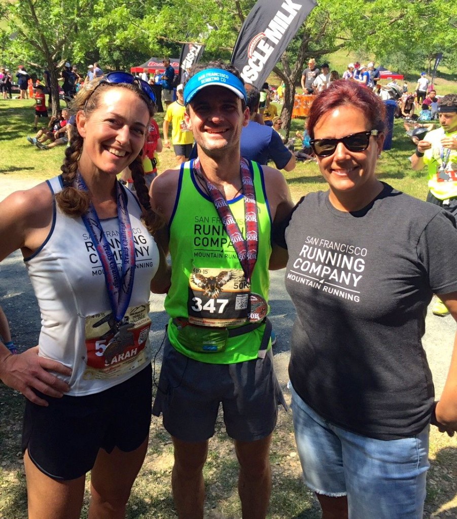 Me with 50K champ Brett Rivers of San Francisco Running Co and SFRC friend Lauri Abrahamson. I'm glad I wore my San Francisco Running Co singlet!