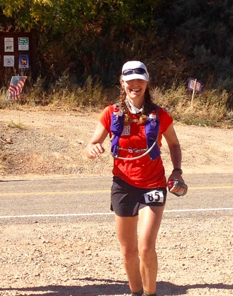 Jennifer took this picture of me coming into the Big Mountain Aid Station around Mile 39.