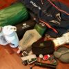 All my gear for sleeping, safety, hydration and eating.